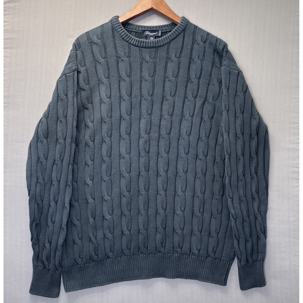 Vintage Blumarine Uomo Cable Knit Sweater Men's XXL Navy Cotton Fisherman Italy